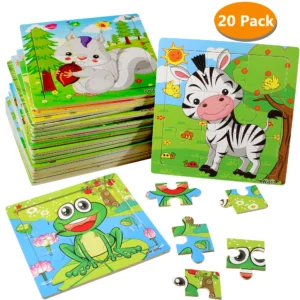 20 Pack Wooden Jigsaw Puzzles for Kids