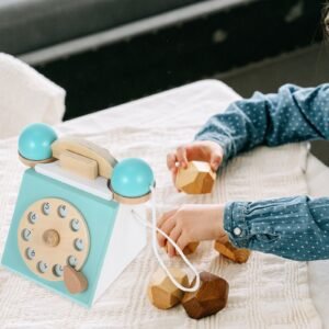 Classic Wooden Telephone Traditional Pretend Rotary Number